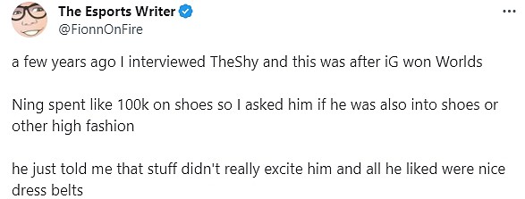 你还挺懂时尚！外媒分享TheShy早年采访趣事：我不喜欢鞋，喜欢皮带 - 1