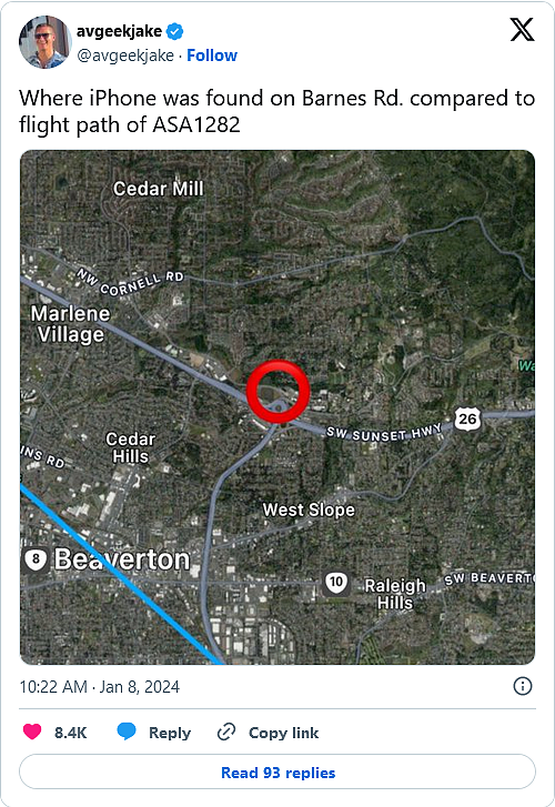 阿拉斯加航空 1282 号班机事故后续：乘客 iPhone 从 1.6 万英尺高空坠落后仍可使用 - 3