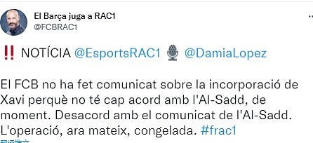 Rac1记者：巴萨还未官宣哈维，是因为并未和萨德达成一致 - 2