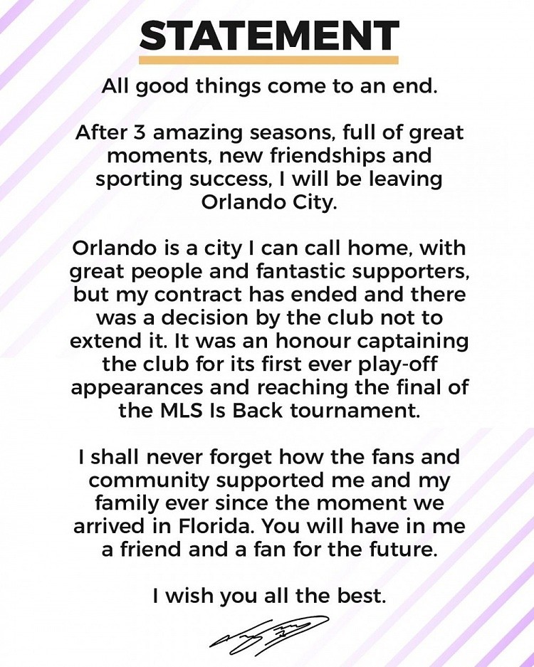 纳尼宣布与奥兰多城合同到期离队，感谢当地球迷支持
