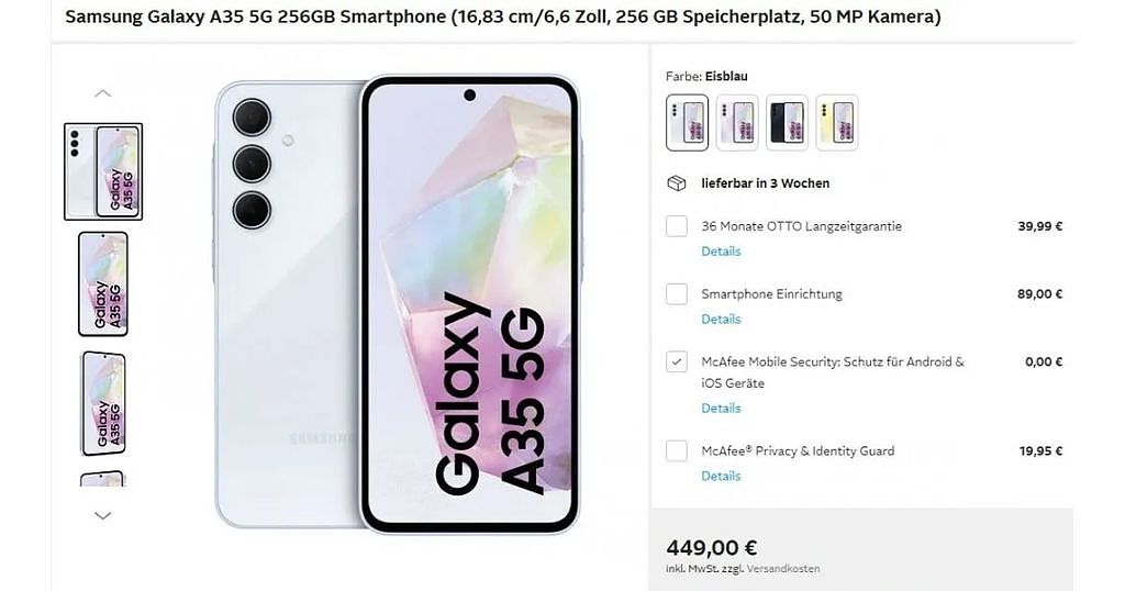 三星 Galaxy A35 5G 手机偷跑：4 次安卓大版本更新，起售价 379 欧元 - 3