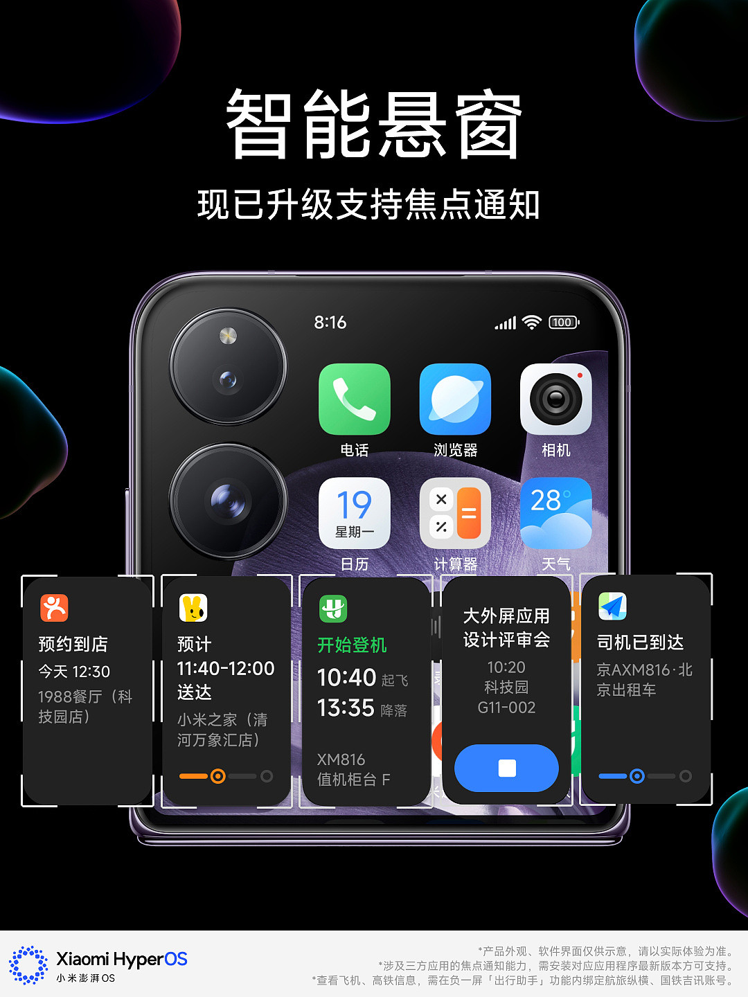 小米 MIX Flip 智能悬窗已支持焦点通知卡片，外卖、高铁等信息可在手机外屏实时显示 - 1