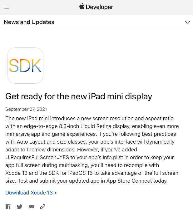 苹果提醒应用开发者及时更新适配iPad mini 6的新屏幕尺寸 - 2