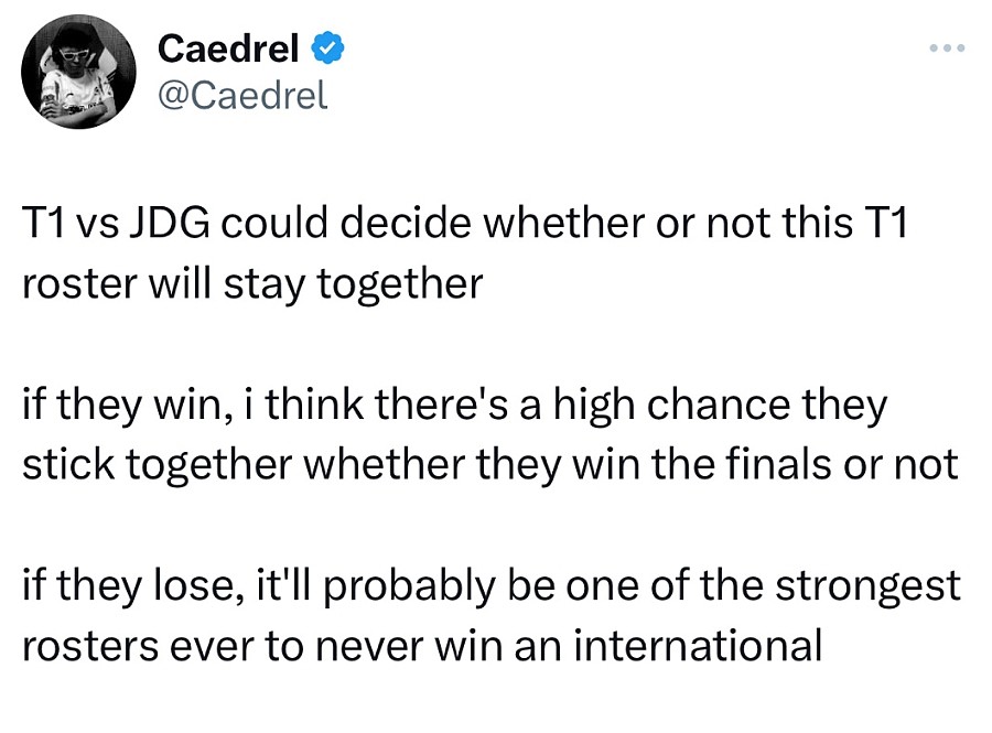 欧刚更推：如果T1输了 这可能是他们从未赢得过世界赛的最强阵容之一 - 1