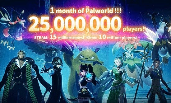 《幻兽帕鲁》首月玩家总数突破2500万，其中Steam销量1500万 - 1