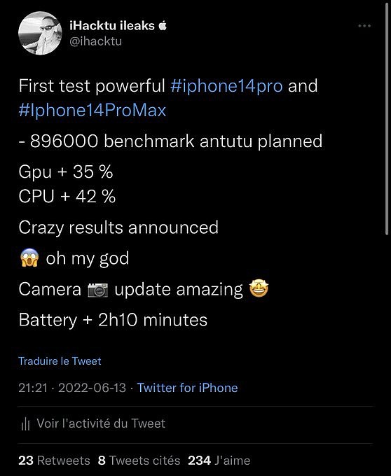 苹果 iPhone 14 Pro / Max 性能跑分曝光：A16 芯片 CPU 提升 42%，GPU 提升 35%，电池续航增加 2 小时 10 分钟 - 2
