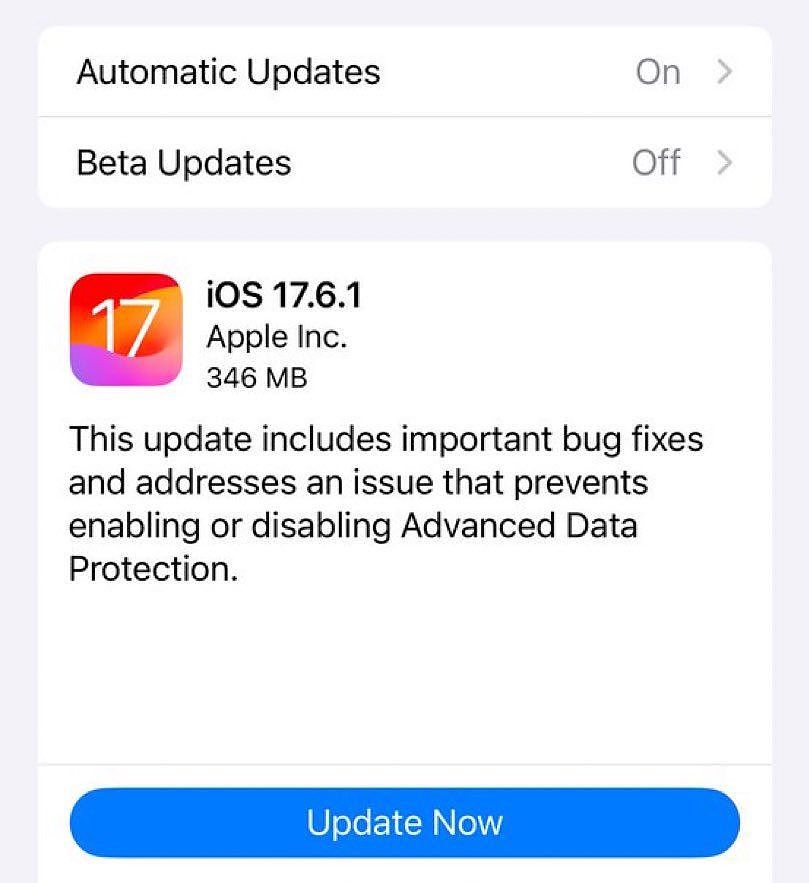 苹果 iOS 17.6.1 正式版发布：修复无法启用 / 禁用高级数据保护功能问题 - 2