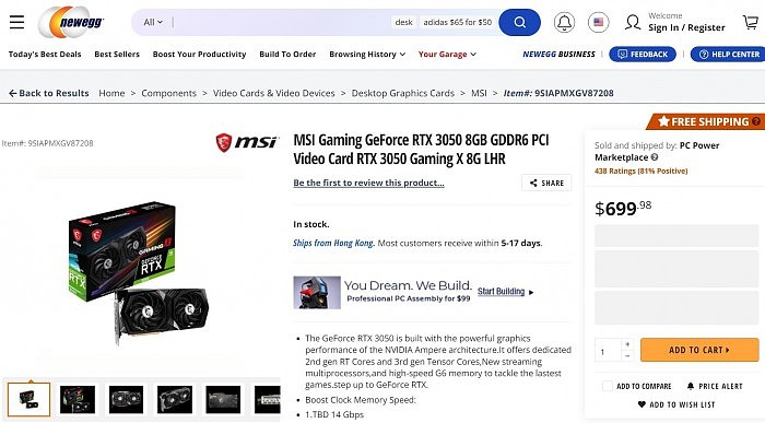 NVIDIA RTX 3050提前上架卖453美元：比官方建议价高出82% - 2