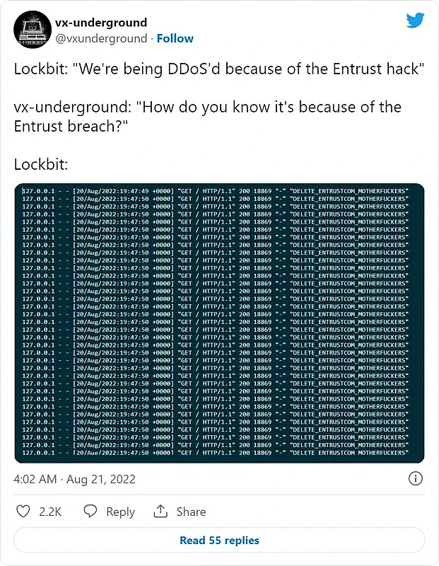 勒索软件LockBit旗下站点因泄露Entrust数据遭到DDoS报复攻击 - 2