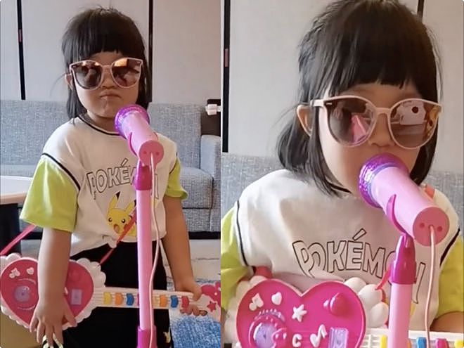 王祖蓝晒女儿弹唱视频，想送她进乐队，3岁Gabby摇滚范儿十足 - 6