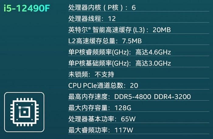 Intel酷睿i5-12490F曝光：中国市场特供大缓存版 - 2