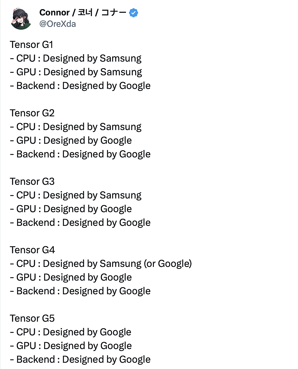 消息称谷歌 Tensor G5 芯片将拥有定制 CPU 及 GPU，G4 只是“小幅升级” - 1
