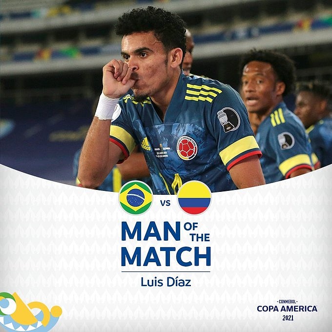 官方：倒钩破门的迪亚兹当选巴西VS哥伦比亚最佳球员 - 1