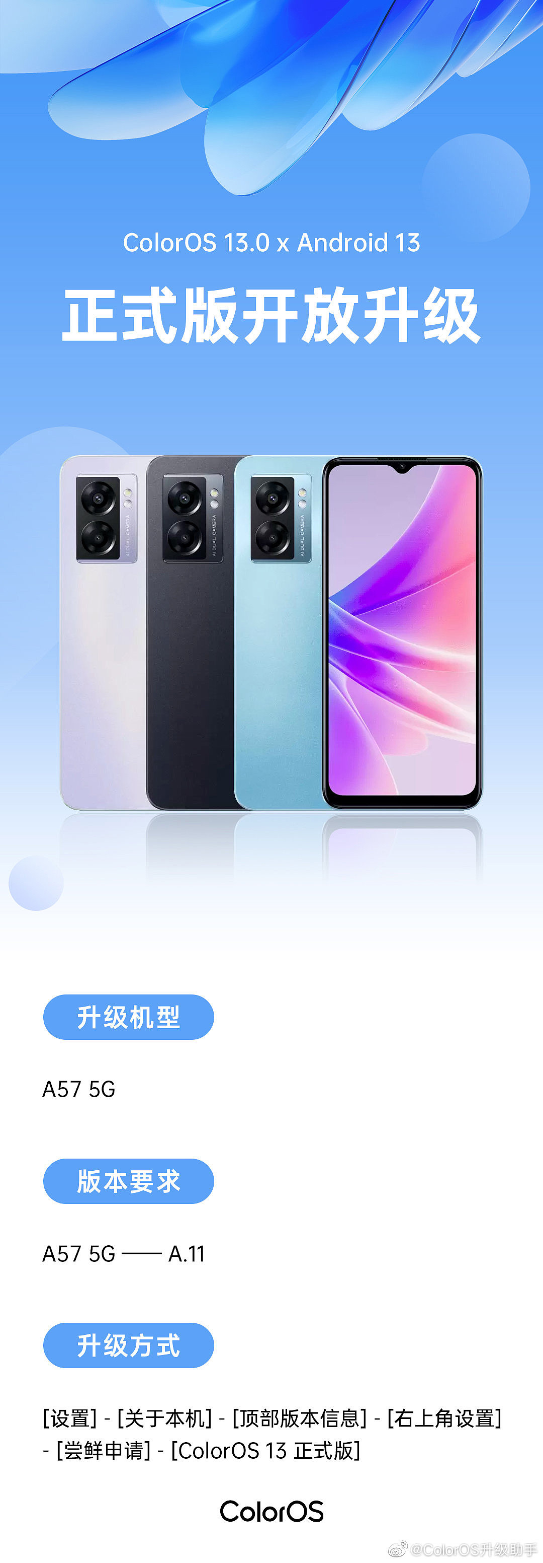 OPPO A97 / A57 开放 ColorOS 13.0 × Android 13 正式版升级 - 2
