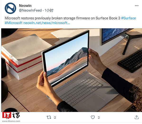 微软 Win11 笔记本 Surface Book 3 恢复推送存储驱动固件更新，之前因严重 Bug 而撤销 - 1