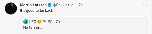 LEC官推发文欢迎Rekkles回归FNC：那个男人回来了！ - 4