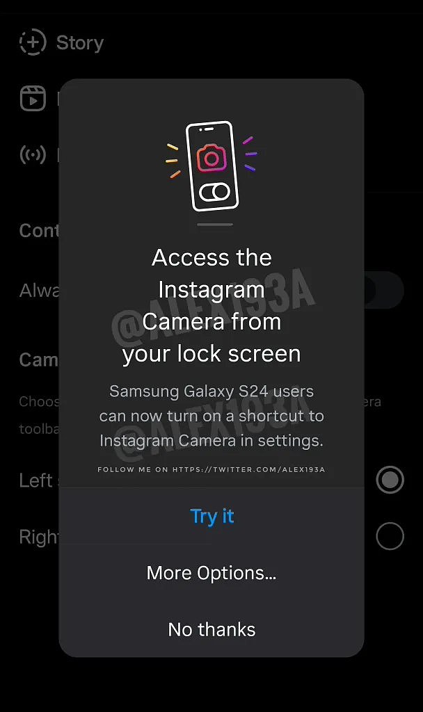 三星筹备 One UI 6.1 更新，Galaxy S24 等旗舰手机锁屏新增 Instagram 拍照快捷方式 - 2