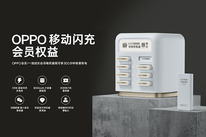 品胜联合 OPPO 推出 SUPERVOOC 33W 共享充电站：支持相关手机闪充、1 元可租 30 分钟 - 4