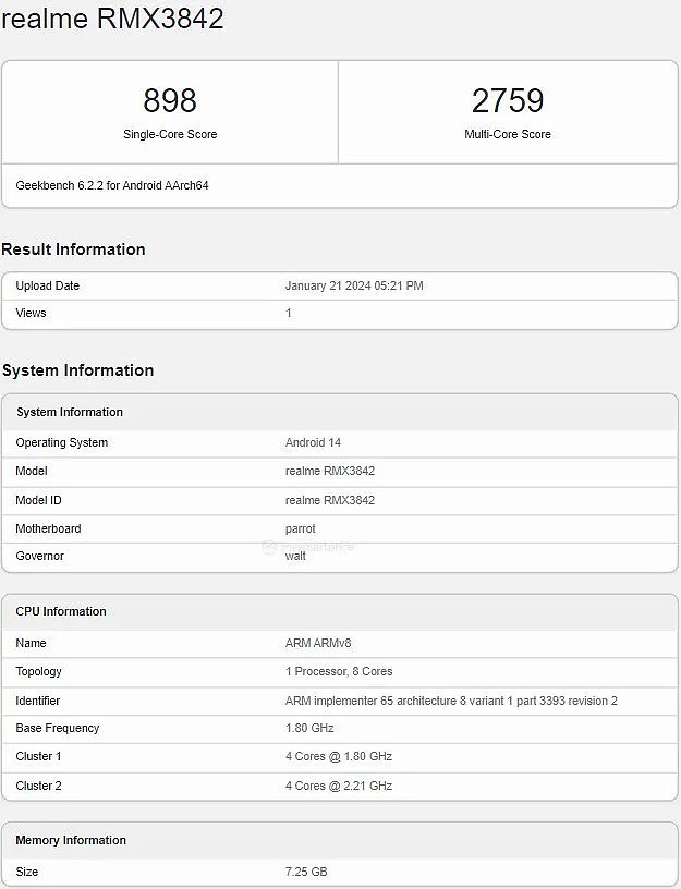 realme 12 Pro 5G 手机现身 Geekbench，配备骁龙 6 Gen 1、8GB 内存 - 2