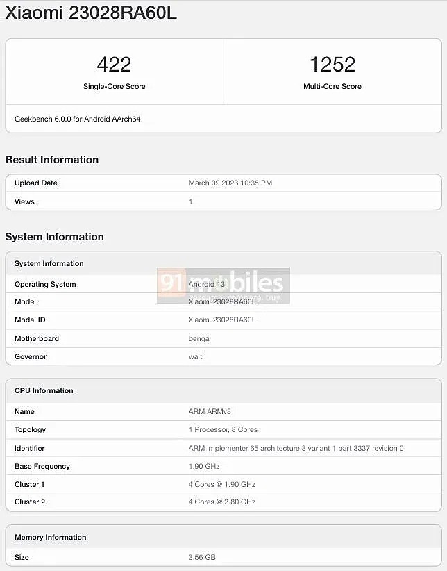 小米 Redmi Note 12 4G 手机现身跑分网站：采用骁龙 680 超频版芯片，安卓 13 系统 - 2