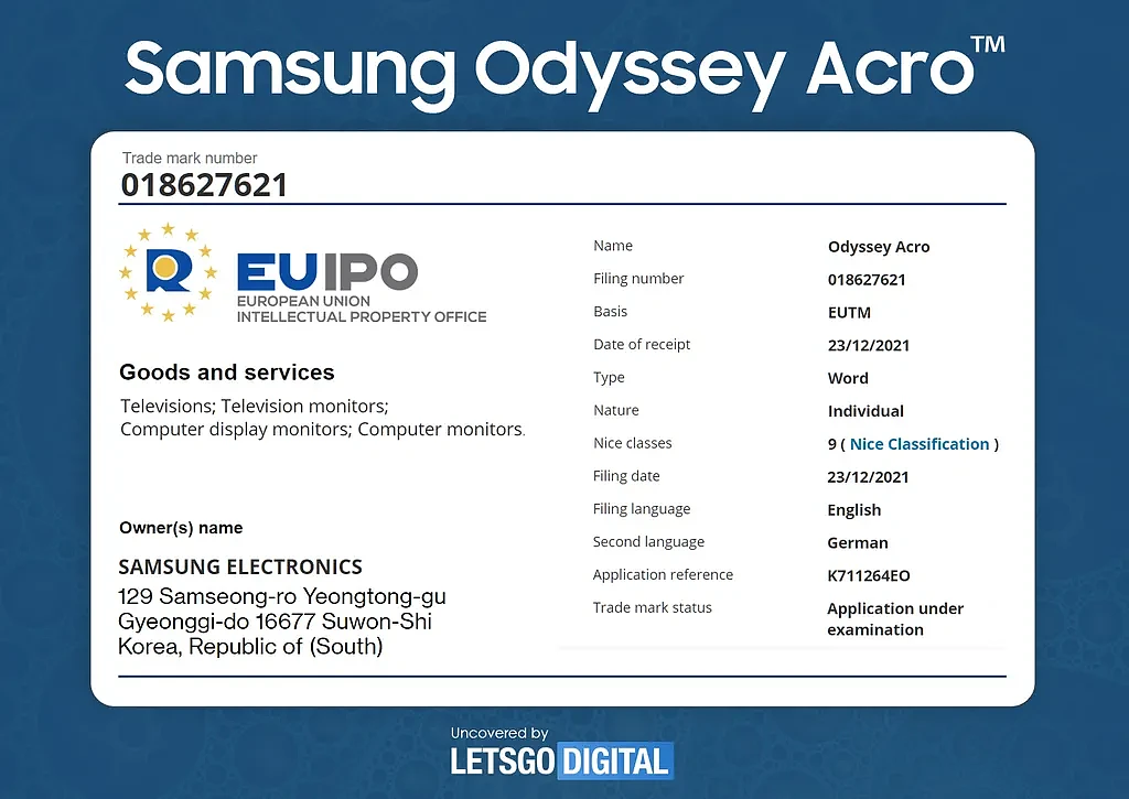 三星申请“Odyssey Acro”商标 或用于新款游戏显示器 - 2