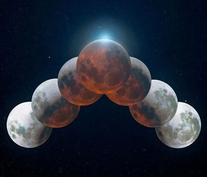 摄影师将上千张月偏食照片合成一张“七龙珠” - 1