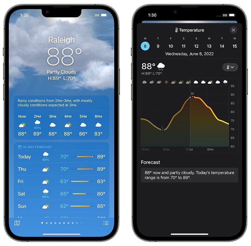 苹果 iOS 16 全新天气 App 体验：预报更详细，深入集成 Dark Sky 技术 - 1