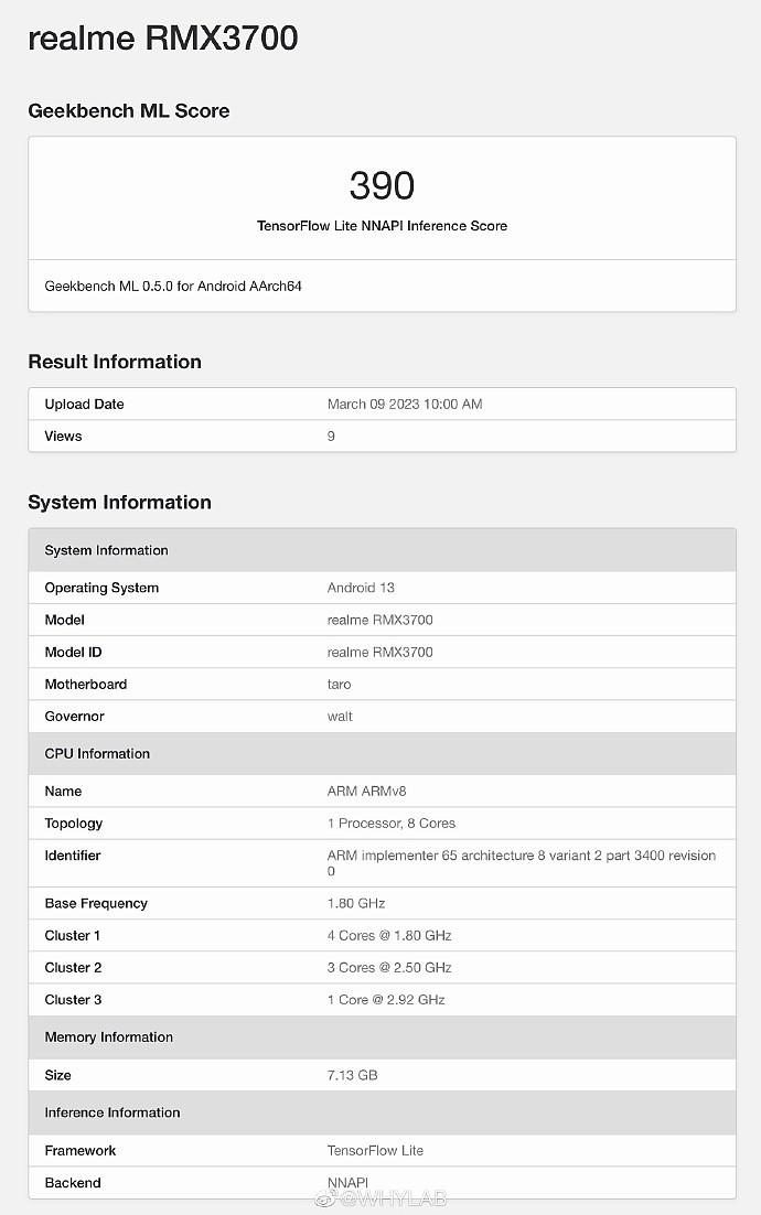 realme GT Neo5 SE 手机 Geekbench ML 跑分曝光：为高通 SM7475 量产机 - 2