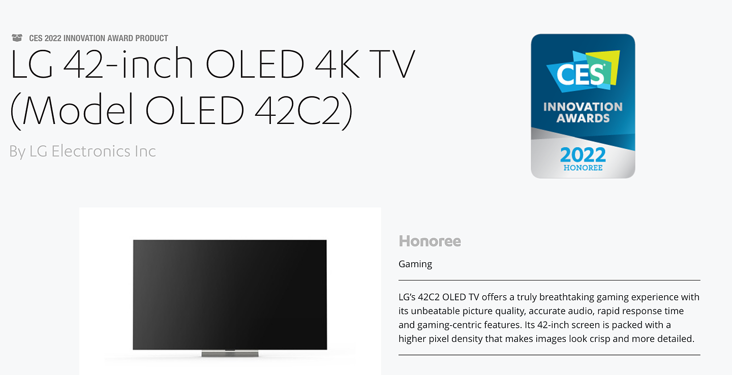 既是电视又是显示器，LG 全球首款 42 英寸 OLED TV 获 CES 创新奖 - 1