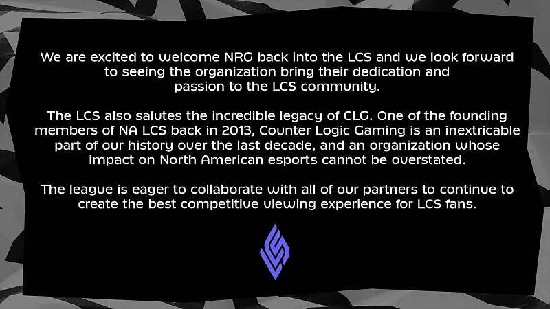 LCS官宣：北美NRG俱乐部已经正式收购CLG的联赛席位 - 1