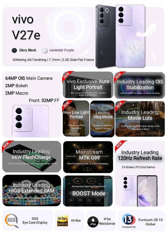 vivo V27e 新手机配置曝光：搭载联发科 G99 芯片，后置三摄相机 - 3