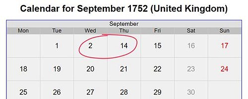 1752年9月缺失的11天 - 1