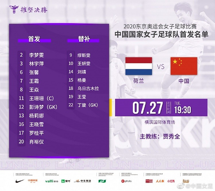 中国女足vs荷兰女足首发：王霜、王珊珊领衔，吴海燕未在列 - 1