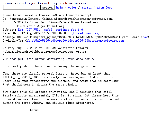 Linux 6.0在rc1合并窗口后对NTFS3内核驱动更新网开一面 - 2