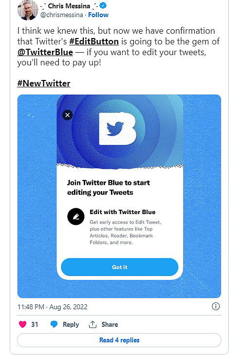 Twitter终于推出推文编辑功能 但目前仅限于Twitter Blue用户 - 1
