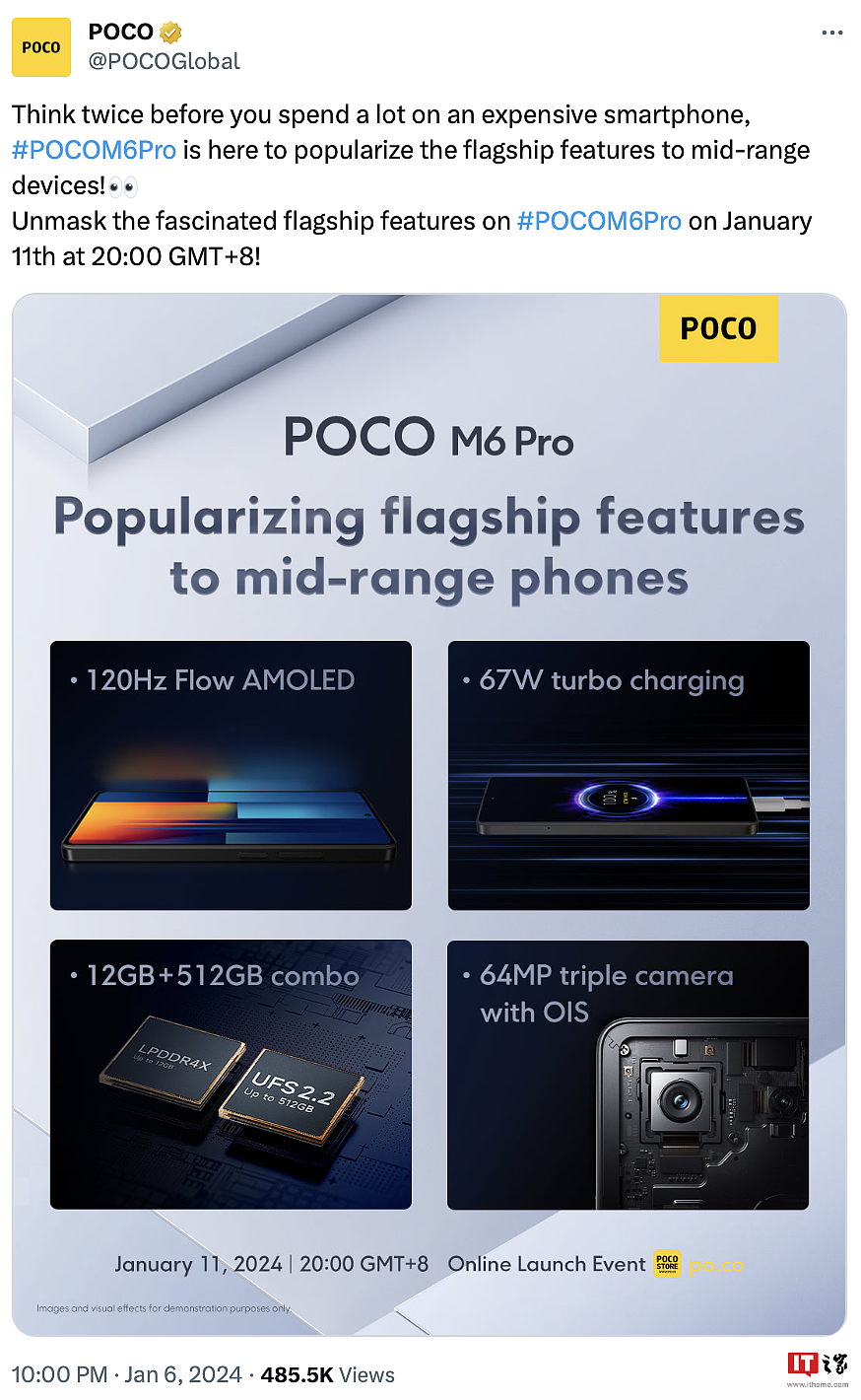 小米海外官宣 POCO M6 Pro 4G 手机：64MP 主摄、Helio G99 芯片，1 月 11 日发布 - 1