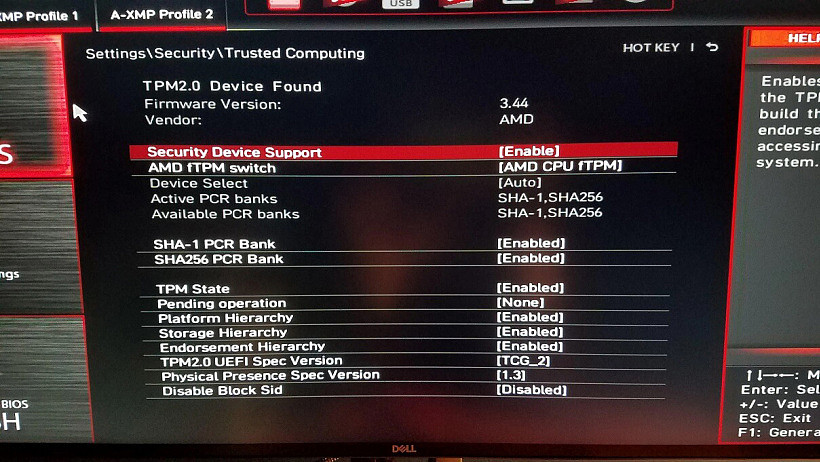 AMD 芯片启用 fTPM