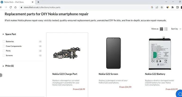 iFixit 已上架 Nokia G22 手机零件，承诺供应 5 年时间 - 1