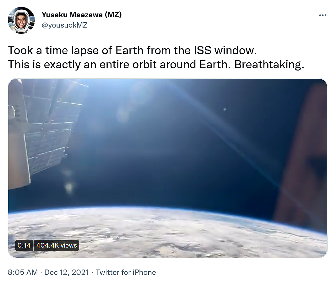 太空游客前泽友作分享从ISS窗口看地球的延时视频 - 1