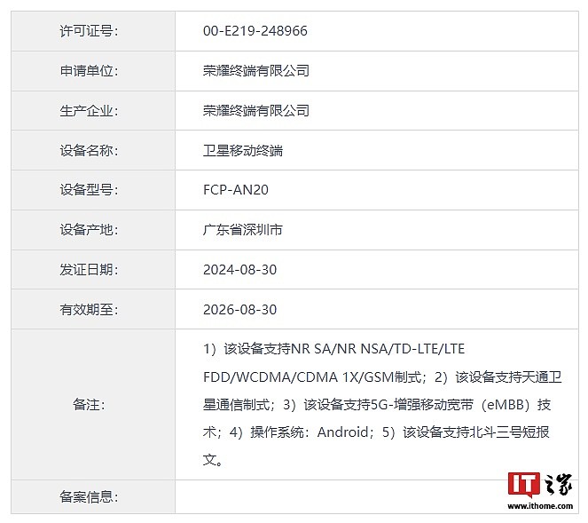 荣耀“ FCP-AN20” 手机入网，预计为 Magic V3 折叠屏手机双卫星版 - 1