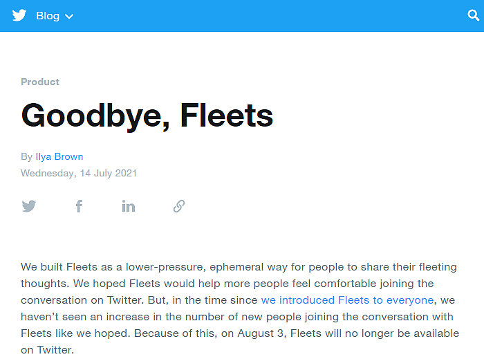 Twitter定于8月3日正式关闭阅后即焚的Fleet功能 - 1