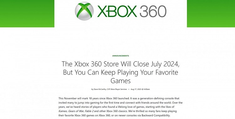 微软宣布 Xbox 360 线上游戏商城将于明年关闭 - 1