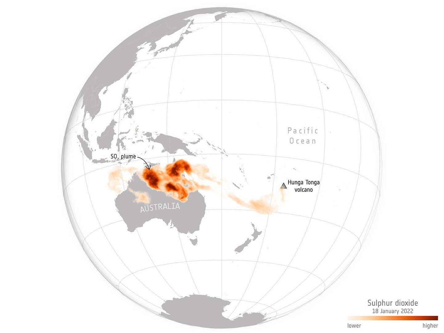 汤加火山爆发产生的二氧化硫扩散到了澳大利亚上空 - 1