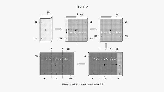 三星申请三折折叠屏手机专利：根据铰链状态呈现不同部分界面 UI - 3