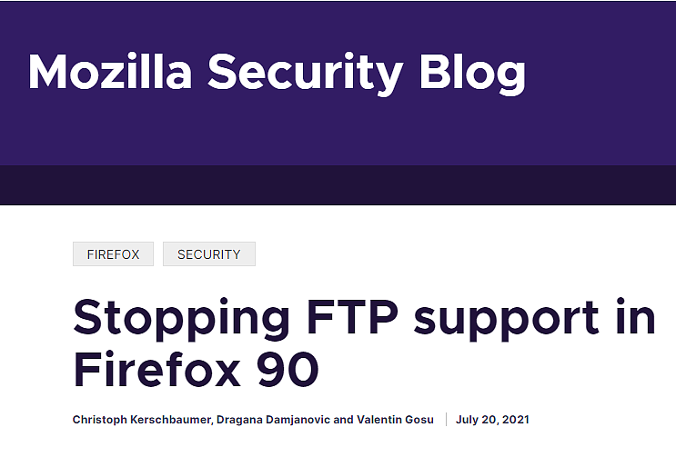 FTP 时代已逝：Firefox、Chrome 等多个浏览器均已弃用 - 1