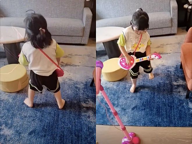 王祖蓝晒女儿弹唱视频，想送她进乐队，3岁Gabby摇滚范儿十足 - 4