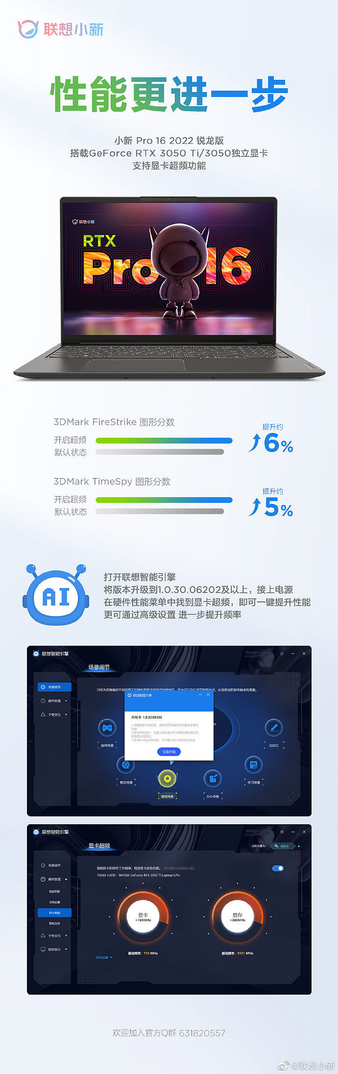 联想小新 Pro16 2022 锐龙 RTX 版支持显卡超频，性能提升 6% - 1