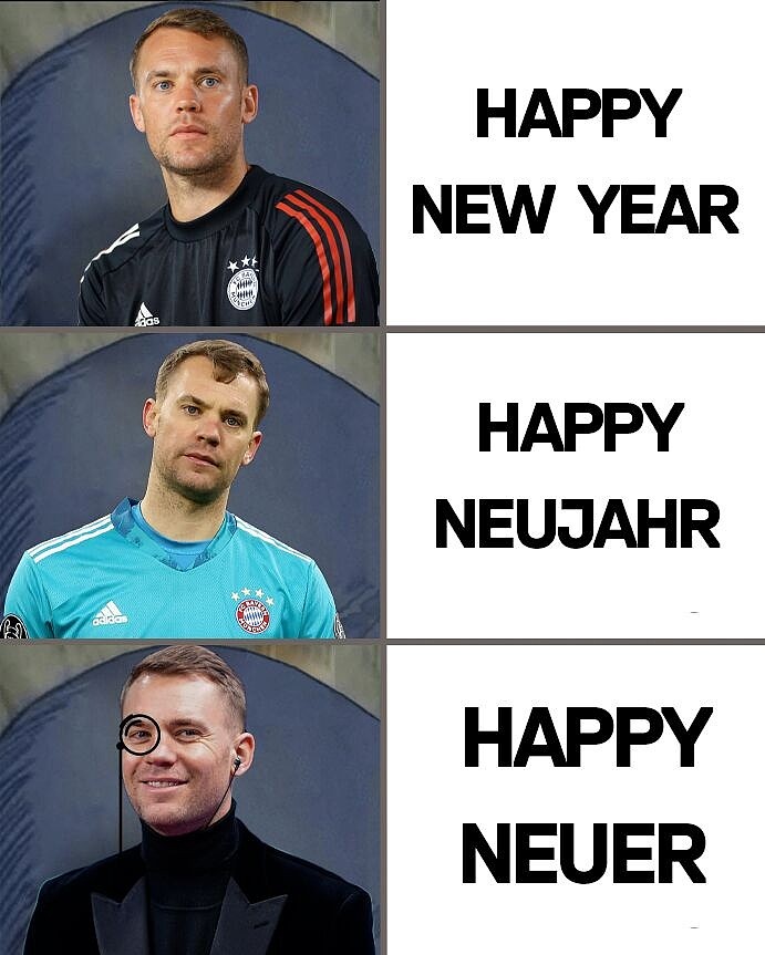 Happy new year(×) Happy Neuer(√ )拜仁官推送新年祝福? - 2