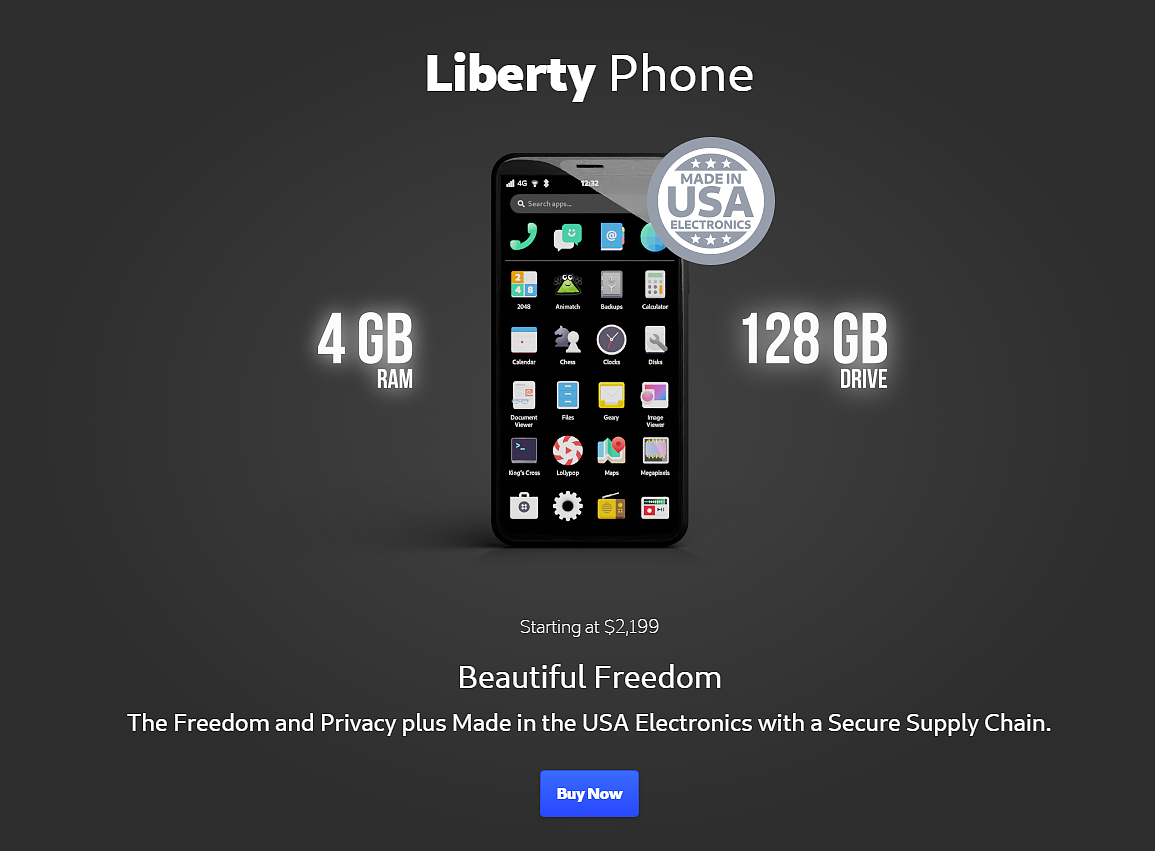 Liberty Phone 开售：4GB+128GB 组合，售价 2199 美元 - 1