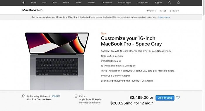 美国新款14/16吋MacBook Pro交付日期最迟要等到12月中旬 - 2